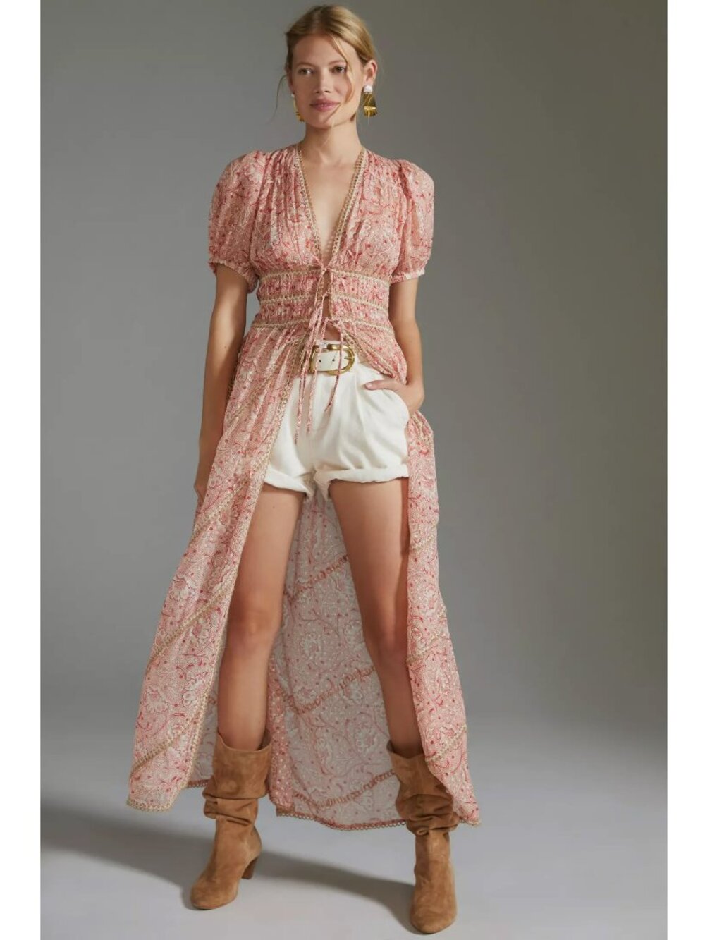 Anthropologie Forever That Girl Maxi Duster Robe M Pink Boho Cover Up Kimono Top